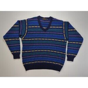 Brooks Brothers V Neck Sweater Men's XL Blue 100% Wool Pullover England